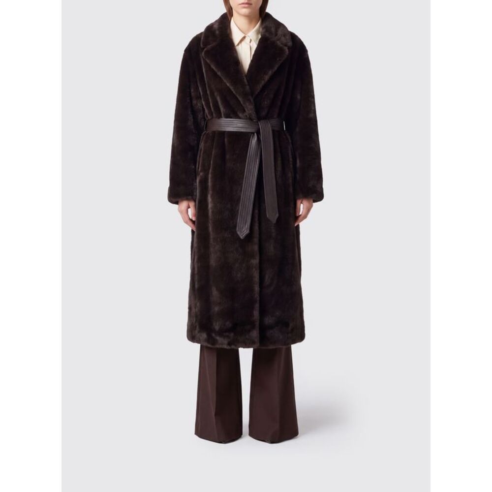 Pinko Women Pinko Long Robe Coat In Faux Fur With A Waist Tie Belt